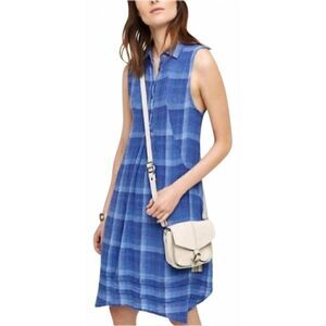 Anthropologie blue checkered linen Isabella Sinclair dress  size xs